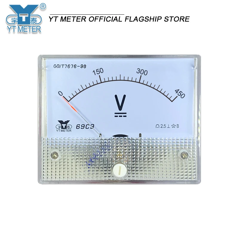 69c9 DC voltmeter 5V 10V 15V 20V 30V 50V 75V 100V 150V 200V 250V 300V 450V 500V 600V pointer 64 * 80mm voltage measurement