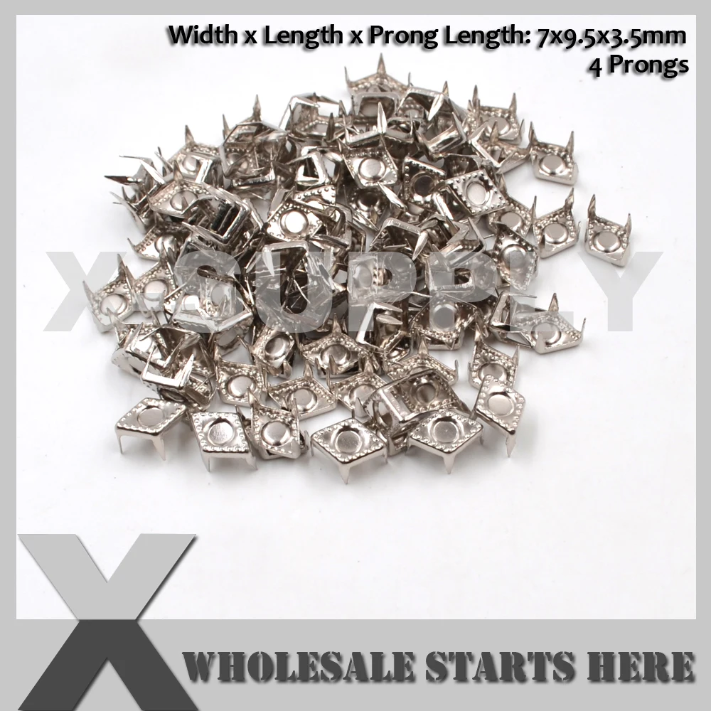 7x9.5mm Small Diamond Nailhead Stud with 4 Prongs for Leather Craft/Bag/Shoe/Clothing