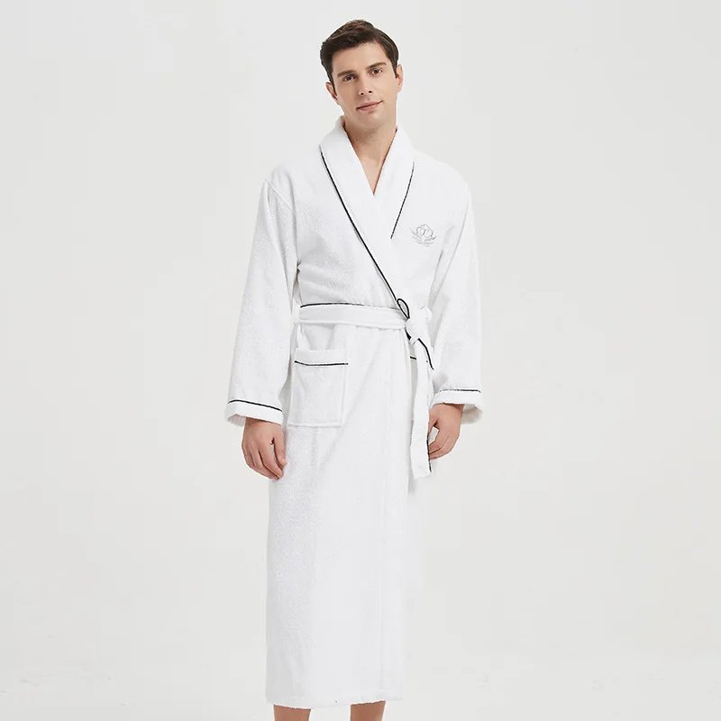 Winter Bathrobe Men Luxury Cotton Soft Long Terry Fleece Bathrobes Warm Thickened Dressing Gown Sleepwear Nightgown Home Clothes