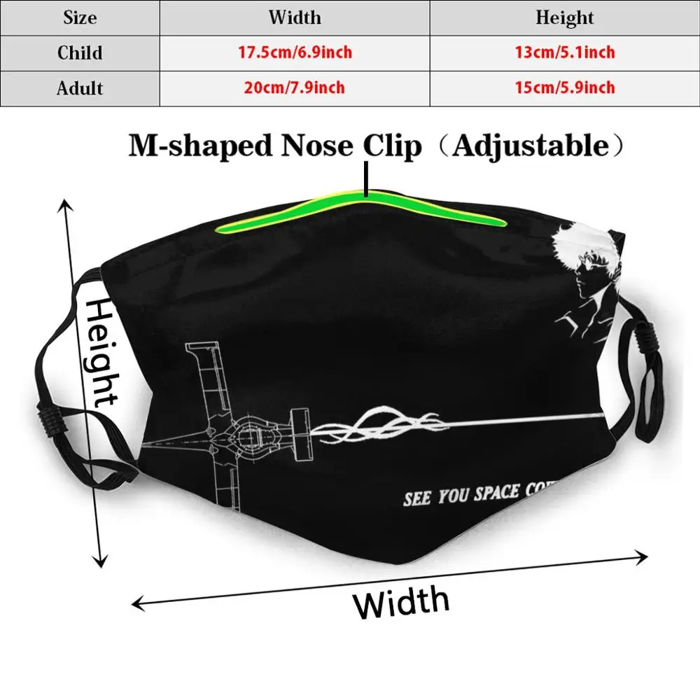 คาวบอย Bebop แรงบันดาลใจหน้ากากปิดหน้าตลกพิมพ์ Reusable Pm2.5กรองหน้ากากปิดหน้าคาวบอย Bebop อะนิเมะ Bebop มังงะคาวบอย Spike Space