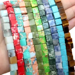 8*8mm Natural Square Agates Tiger Eye Turquoises Amazonite Crystal Jades Stone Beads For Jewelry Making DIY Bracelet Necklace