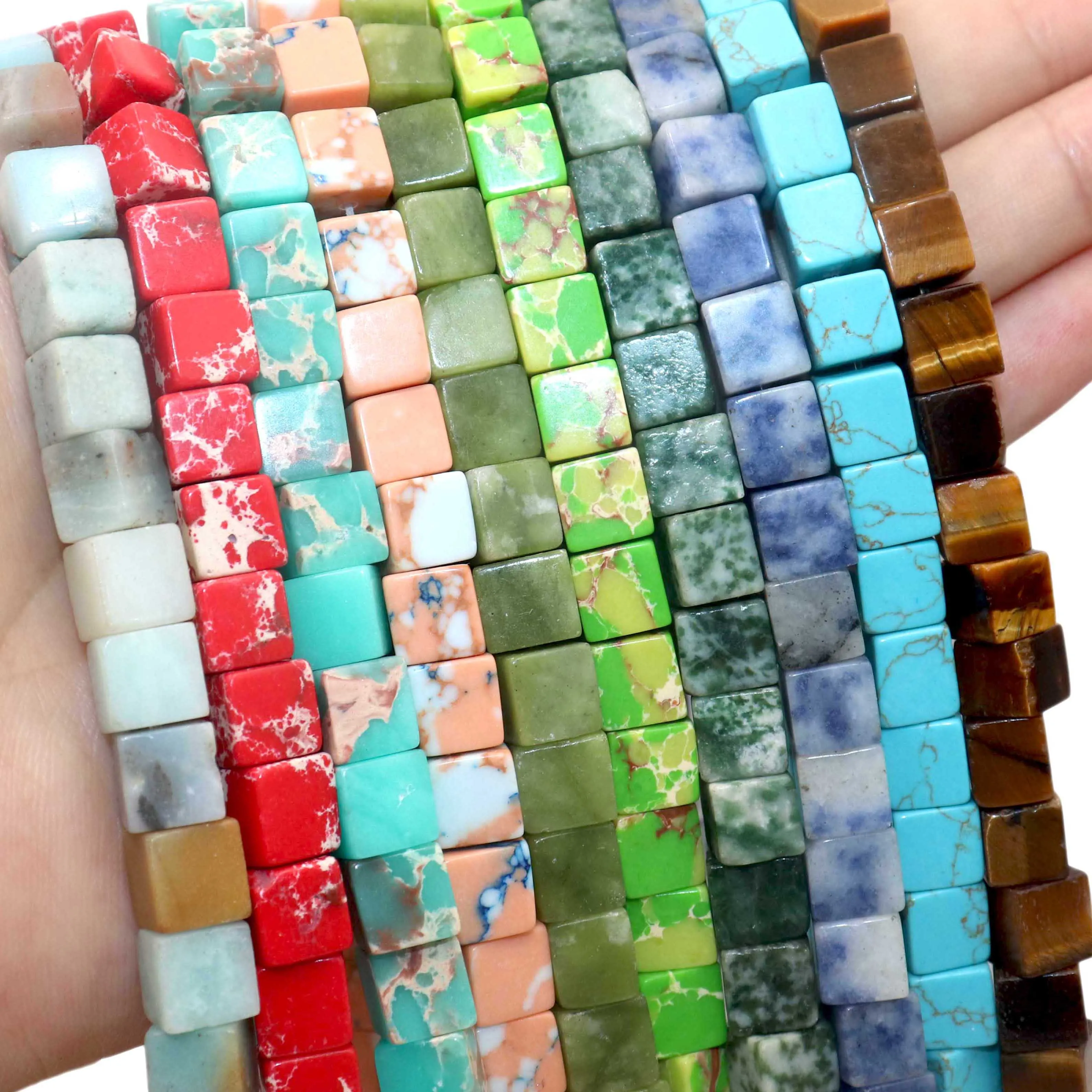 8*8mm naturalny kwadrat agaty tygrysie oko Turquoises amazonit kryształ Jades kamień koraliki do tworzenia biżuterii DIY bransoletka naszyjnik