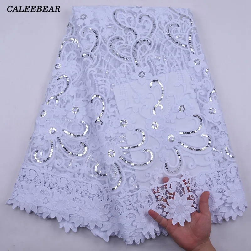 Pure White French Sequins Tulle Lace Fabric Embroidery Nigerian Mesh Lace Fabrics 5 Yards African Lace Fabric For Wedding S2169