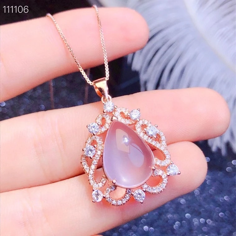 CoLife Jewelry Vintage Silver Big Gemstone Pendant for Party 12*16mm Natural Rose Quartz Pendant 925 Silver Rose Quartz Jewelry