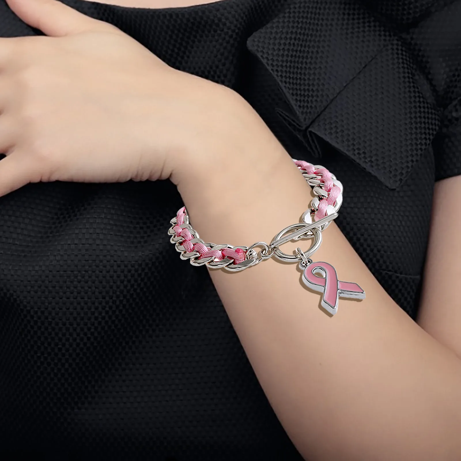 Breast Cancer Awareness Hope Bracelet For Women Pink Ribbon charm Braided Love Rope Wrap Bangle Fashion Bracelet Gift 2021