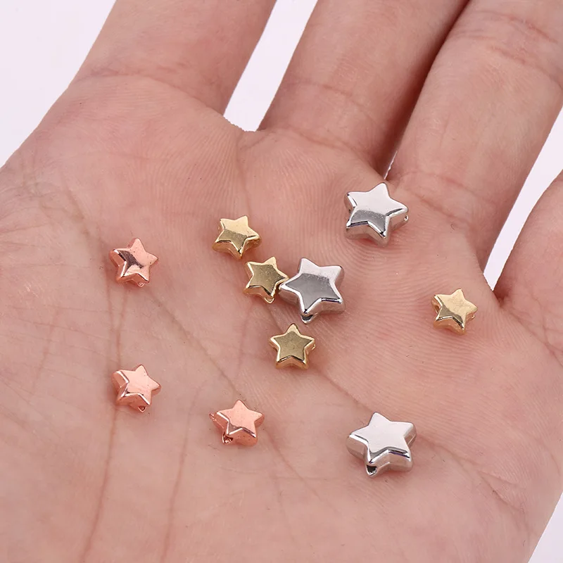 100-200pcs/lot 6/9mm Star Beads for Needlework Jewelry Making CCB Gold Plated Pentagram Spacer Beads Handmade Diy Bracelets