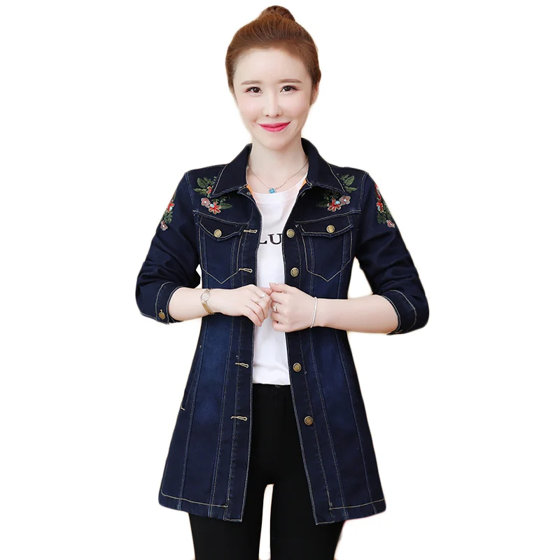 

UHYTGF Denim Jacket Women Autumn Winter Clothing Flower Embroidered Jeans Coat Woman Lamb Hair Thickened High Quality 401