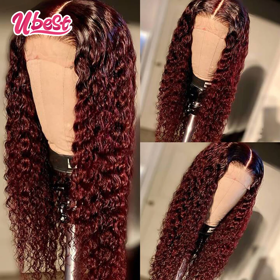 Ubest 99J Kinky Curly Lace ด้านหน้าวิกผมบราซิล100% มนุษย์ผมขายทั้งโปร่งใส Curly วิกผมผมมนุษย์ผู้หญิง