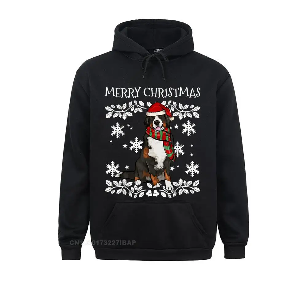 

Merry Christmas Ornament Bernese Mountain Dog Xmas Santa Hooded Pullover Hoodies Fashion Camisa Women Customized Hoods