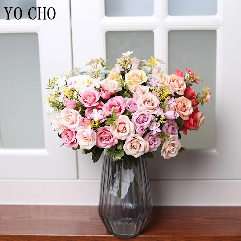 5 Chi Nhánh Hoa Hồng Nhỏ Hồng Lụa Nhân Tạo Hoa Hoa Hồng Cô Dâu Hoa Flores Cho Đám Cưới Nhà Đảng Bàn Trang Trí Hoa Giả