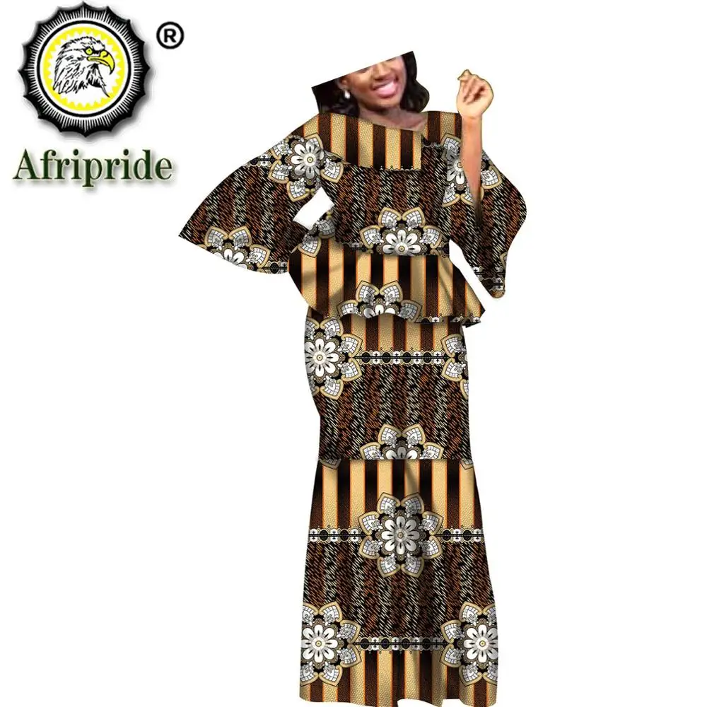 Afrikanische kleider für frauen print Elastische beiläufige Baggy stickerei Boden-Länge Anzug für dame AFRIPRIDE S1926003