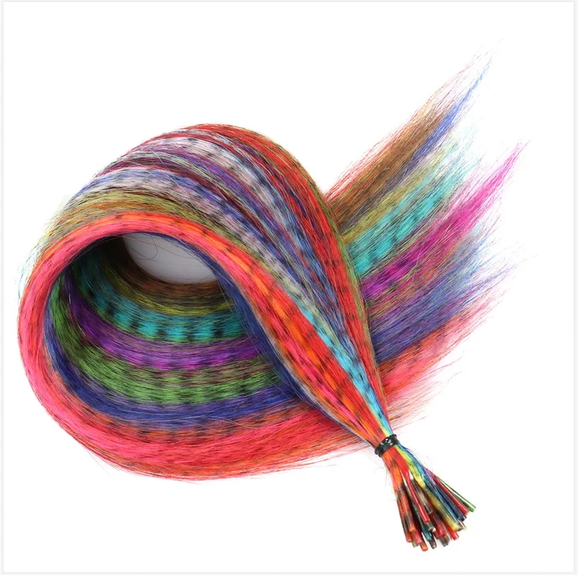 20/35/50 Strands Suit Colored Strands Of Hair Extension False Rainbow Overhead Fake Coloring Feather For Hair Synthetic