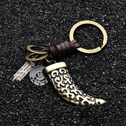 2024 Trend Jewelry Alloy Accessories Horns Pendant Keys Chain Vintage Handmade Weave Leather Keychains Men