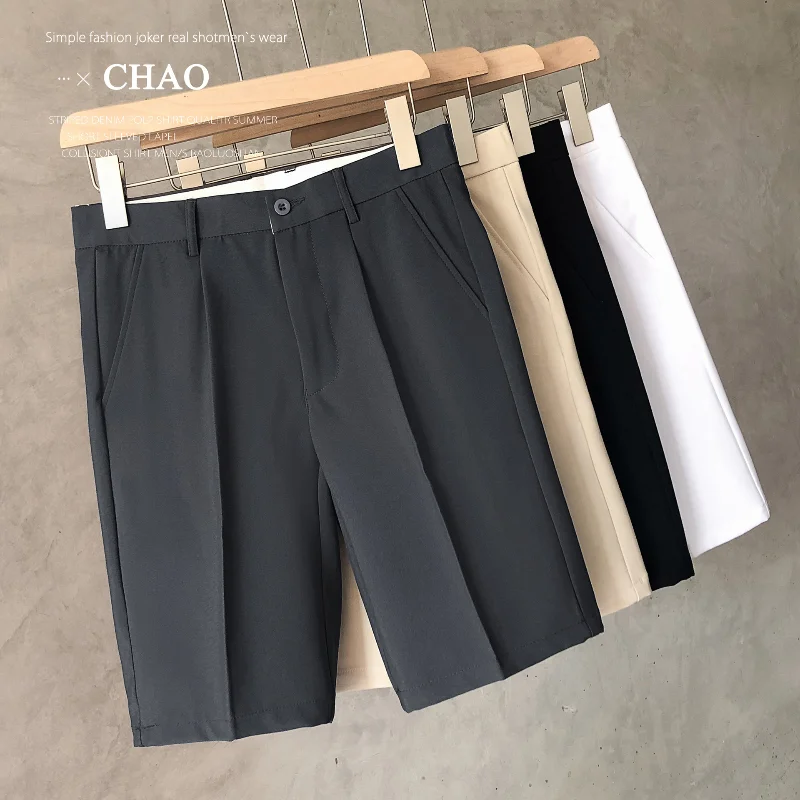 Summer Loose Male Shorts 2023 Korean Solid Shorts Men Fashion Business Office Mid-rise Button Straight Casual Five Points Pants