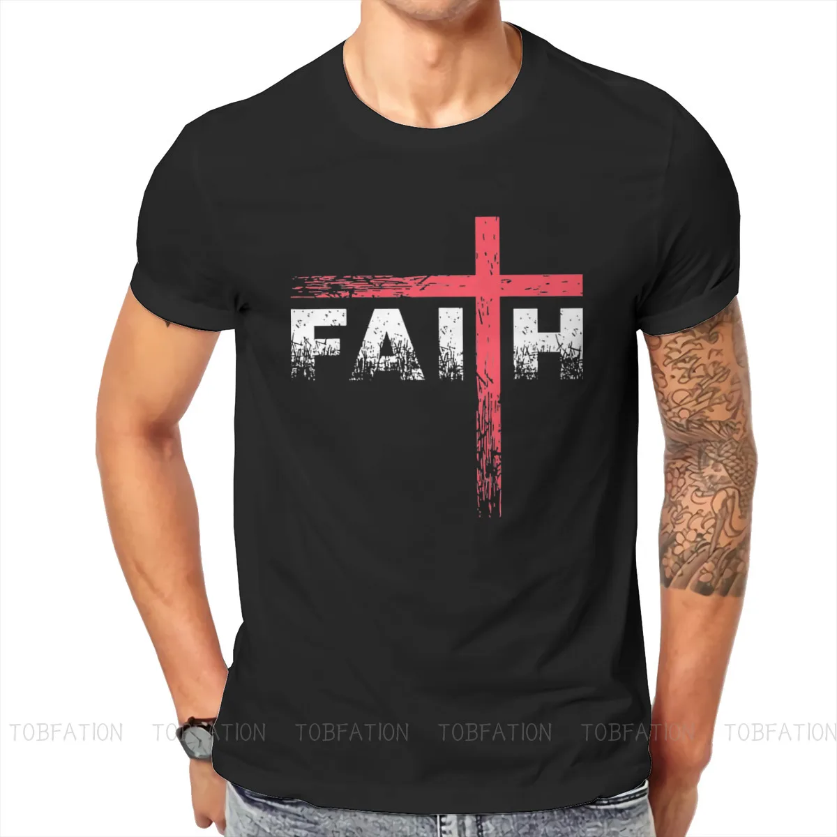 Christian Faith Cross Essential Tshirt Vintage Graphic Men's Clothes Tops Cotton O-Neck T Shirt