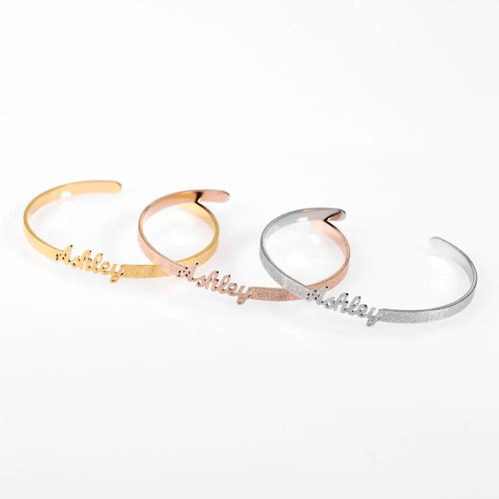 Personalized  Stainless steel frosted and gilded Name Bangle ,Family Lover Nameplate Faith Letter Bangles & Bracelet Adjusted