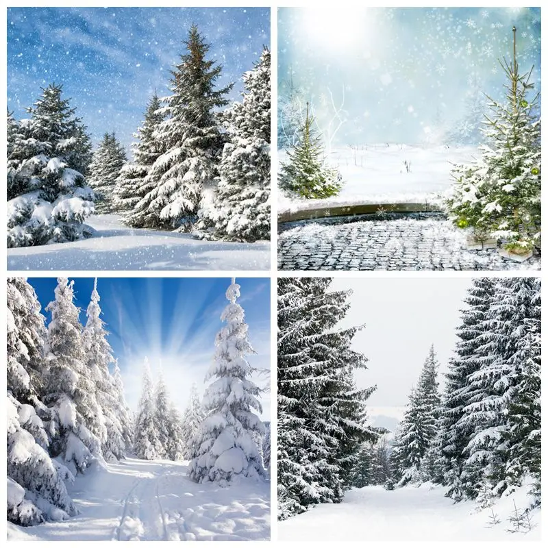 

Laeacco Winter Snow Pine Forest Snowflake Wallpaper Natural Scenic Photo Background Photographic Backdrop Photocall Photo Stuido