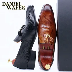 Mocassins en cuir à imprimé crocodile pour hommes, chaussures décontractées, mocassins marron et noir, bureau, robe de mariée, luxe, été