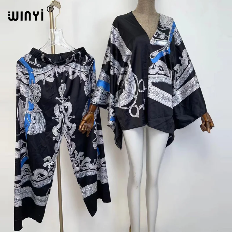 WINYI Elegant Woman fashion Print Suits Casual Spring Ladies holiday Suits Ladies Vocation Beach Loose Blouse Set Female Pants