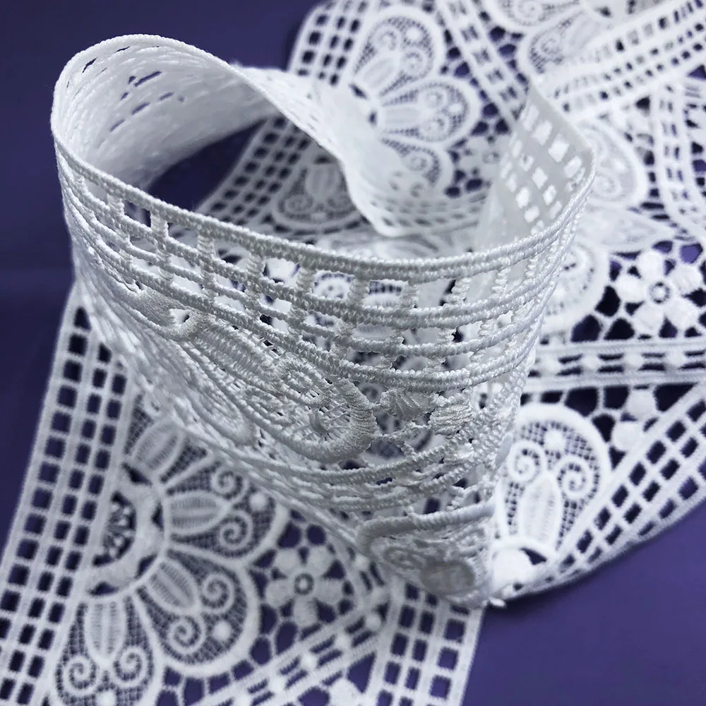 10yard High Quality Dress Accessories White Sewing Trim African Arts Craft Lace Fabric Ribbon Diy 11.3cm Women Wedding Skirt Dec