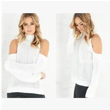 Women's Popular Turtleneck Sweaters Off-shoulder Long Sleeve Pullover Knitwear Casual Simple Girls 2020 Fall Fashion Women