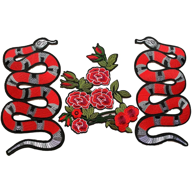 Embroidery Patches with Cartoon Animal, Snake, Rose Flower Badges, Clothing Accessories, Iron on Patches, Wholesale