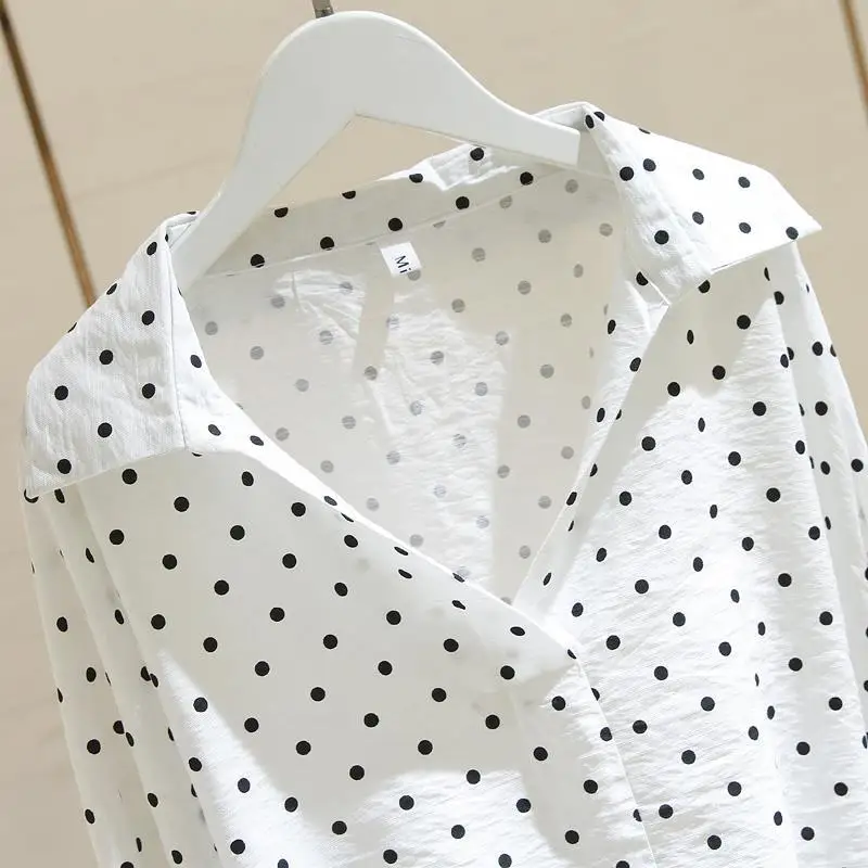 Fashion Women Blouse Chiffon V-Neck Pullovers Elegant Polka Dot Oversize Shirt Long Sleeve Ladies Top Female Casual Clothing