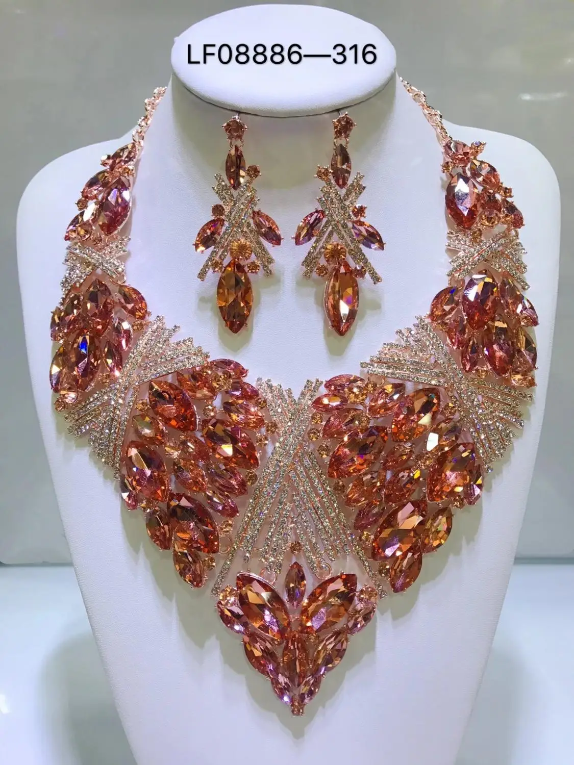 Fashion Wedding Jewelry Color Color Crystal Rhinestones Necklace Earrings Set For Women Dubai Bridal Jewellery Sets