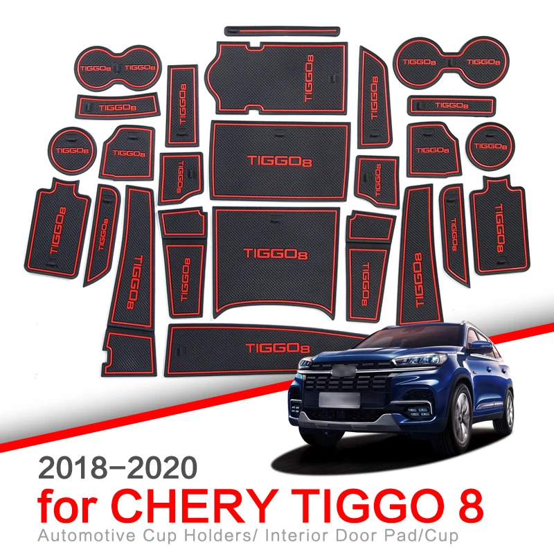 ZUNDUO Anti-Slip Gate Slot Cup Mat for Chery Tiggo 8 2018 2019 2020 Accessories Rubber Non-slip Pad Coaster Mats Car Styling