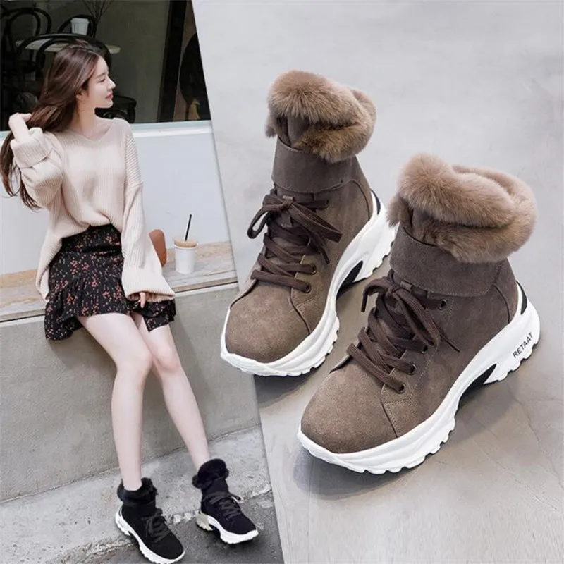 Ladies winter snow boots ankle boots leather wild short tube matte frosted leather plus velvet cotton shoes warm boots