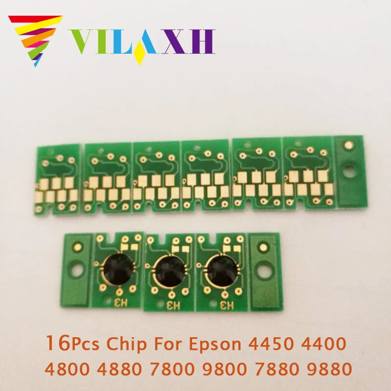 Vilaxh 16Pcs Cartridge Chip For Epson 4450 4400 4800 4880 7800 9800 7880 9880 Printer Cartridge Chip