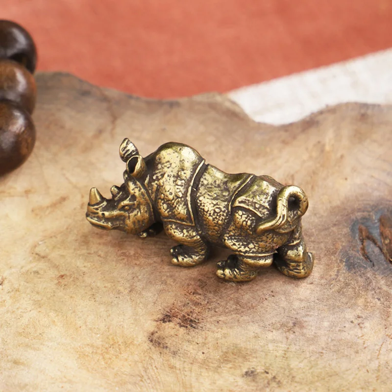 Handmade Solid Copper Rhinoceros Tea Pet Home Office Decoration Ornaments Toy Gift Desk Figurines Sculpture Mini Portable Crafts