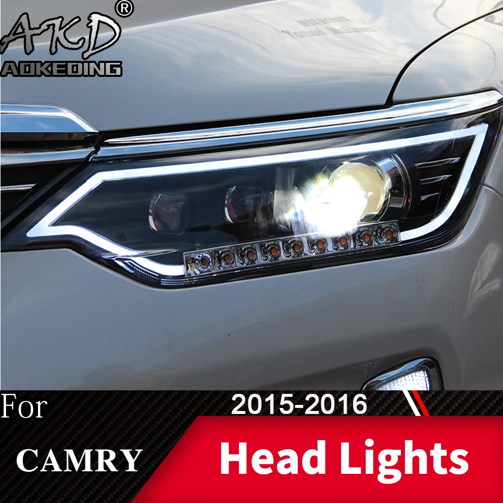 AKD Head Lamp For Toyota Camry 2015-2017 Camry V55 Headlights DRL H7 LED Bi Xenon Bulb  Assembly Upgrade Dynamic Signa Accessory