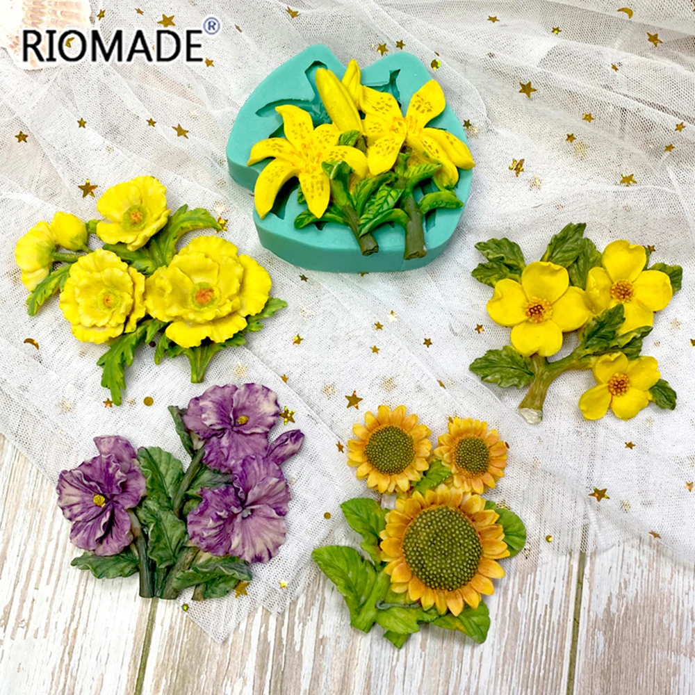 11 Models Flowers Shape Silicone Fondant Mold Sunflower Rose Carnation Flower Molds Cake Decorating Tools Dessert Baking Mould