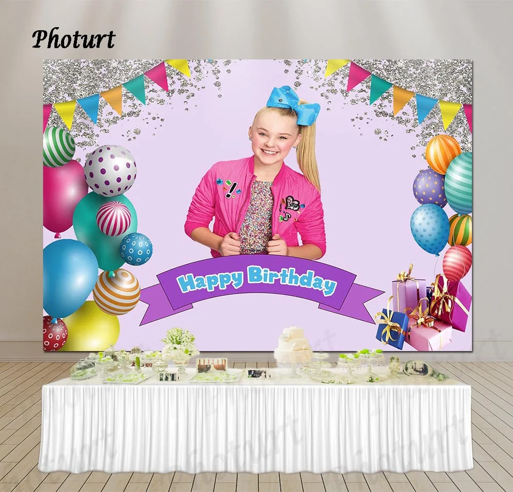 PHOTURT JOJO-Siwa Photography Background Girl Birthday Backdrop Colorful Glitter Balloon Gift Vinyl Banner Photo Studios Props