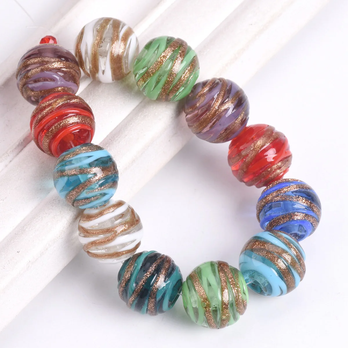 5pcs 14mm Round Clew Shape Handmade Lampwork Glass Loose Beads for Jewelry Making DIY Crafts Findings