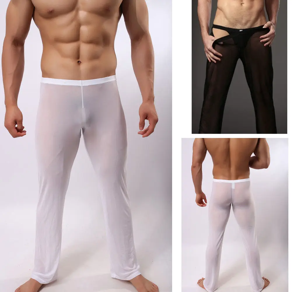 Hirigin pantaloni da uomo elasticizzati trasparenti trasparenti a rete morbida da uomo pantaloni da notte pantaloni da uomo trasparenti caldi Homewear