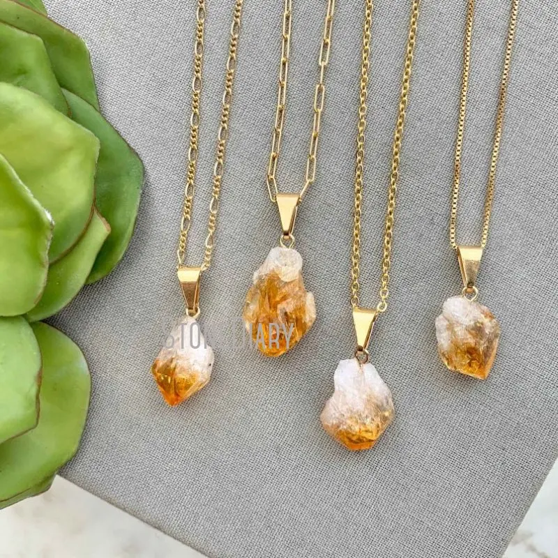 

NM36592 Raw Ombre Citrine Pendant Yellow Crystal Box Chain Gemstone Necklace November Birthstone Gift