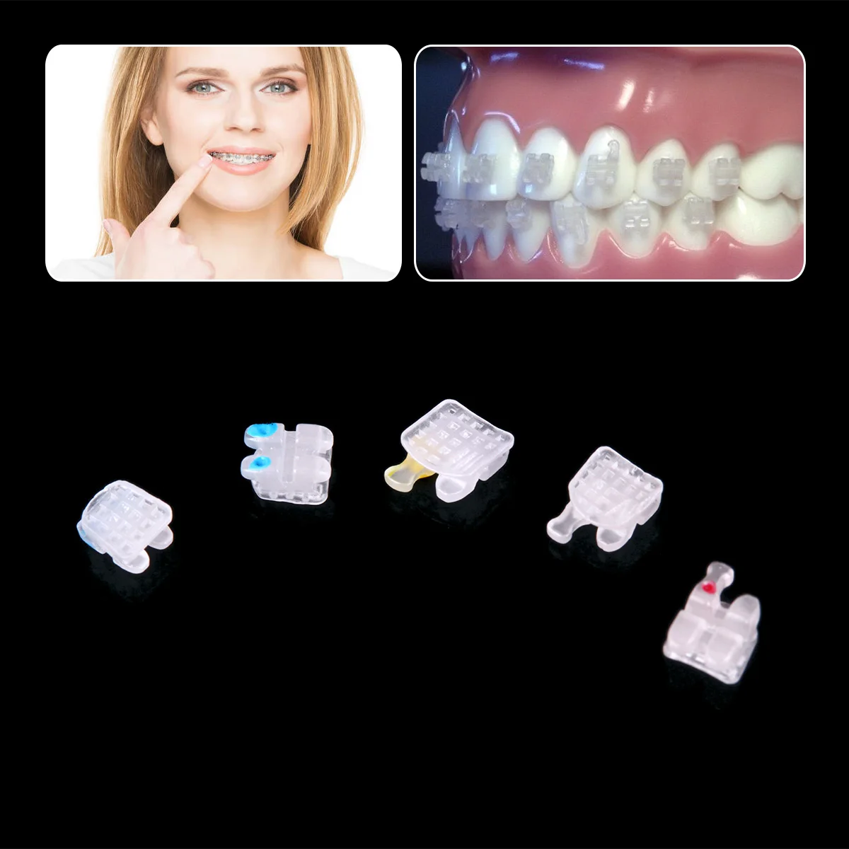 AZDENT Dental Orthodontic Ceramic Brackets Roth/MBT 018/022 345 Hooks Marked Invisible Bracket