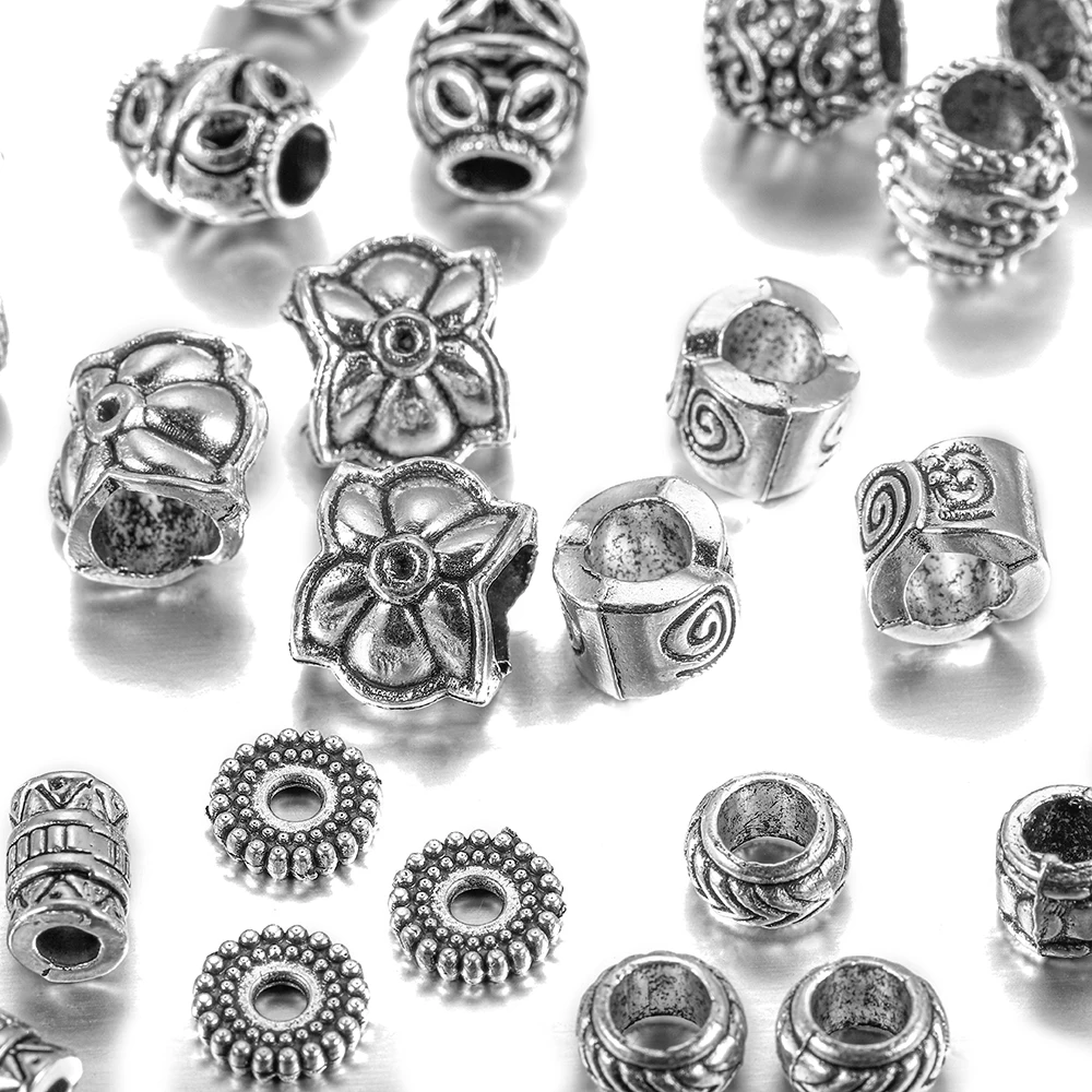 20 teile/los Metall Big Hole Tibetischen Antike Spacer Lose Perlen Für DIY Schmuck Finden Halskette Armband Zubehör