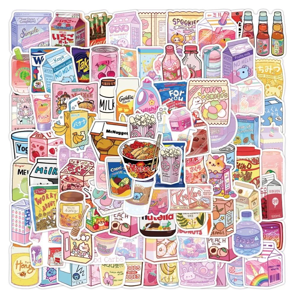 10/50/100PCS Snacks Sticker Stickers Aesthetic Laptop Scrapbooking Water Bottle Waterproof Graffiti Decal Sticker Packs Kid Toy