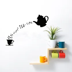Alice in Wonderland Wall Decal Quote Vinyl Sticker Decals Quotes It's Always Tea Time Sayings Lettering Wall Decor Kitchen S836