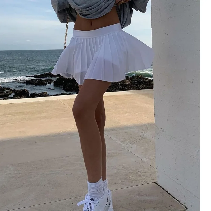 Gonna estiva da donna gonne da Tennis 2023 Y2k gonna a pieghe a-line Mini gonna da Tennis bianca a vita alta Ruffle Casual Harajuku