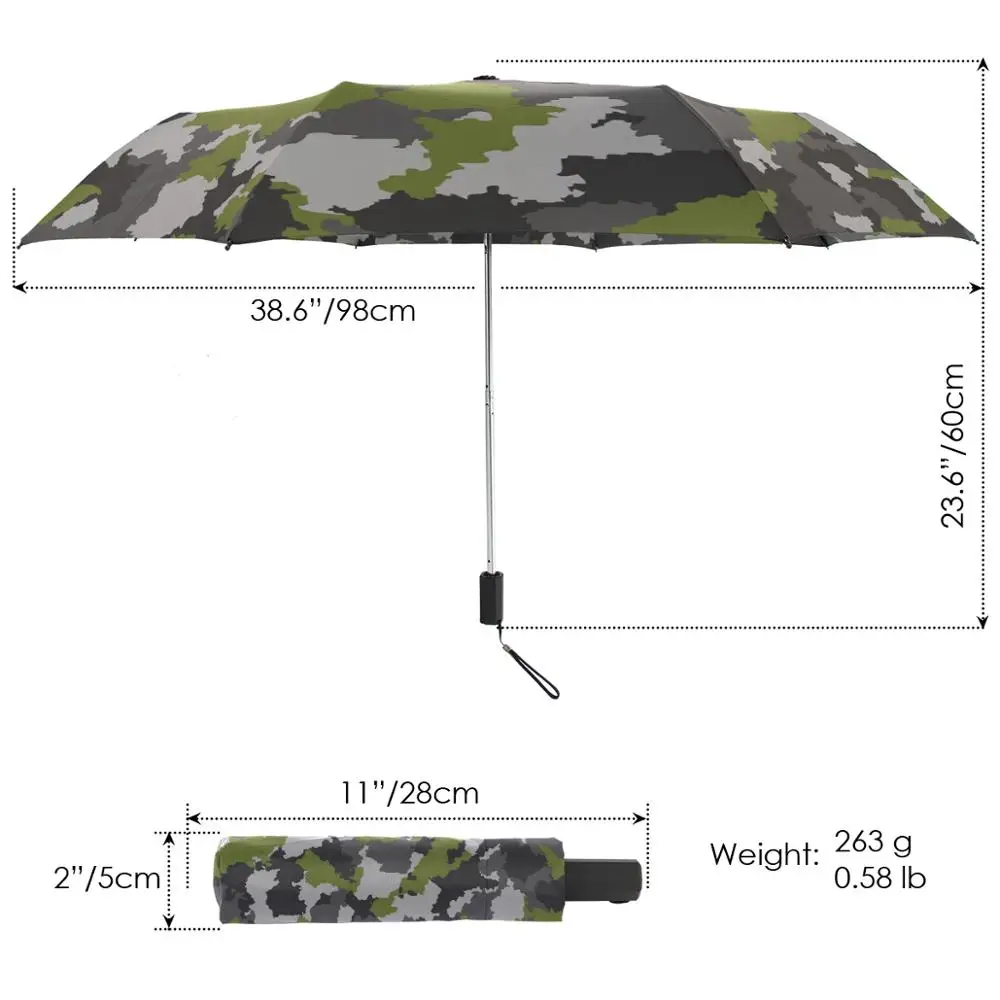 Windproof Camouflage Umbrellas 8 Rib Non Automatic Travel Umbrella Three Folding Compact Rain Umbrella for Men Accept Customized