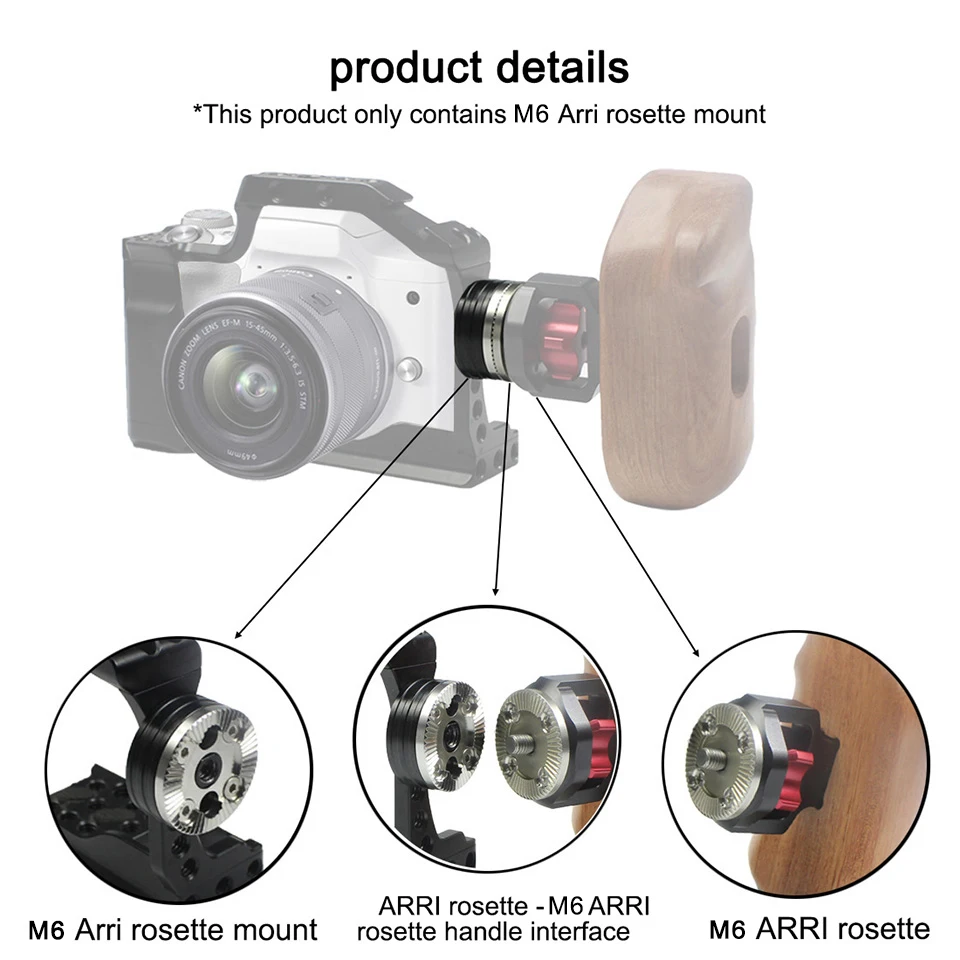 Arri Standard Rosette Bolt-On Mount (M6 Thread) for Rosette Side Handle Monitor Holder Attach with 1/4 Screw