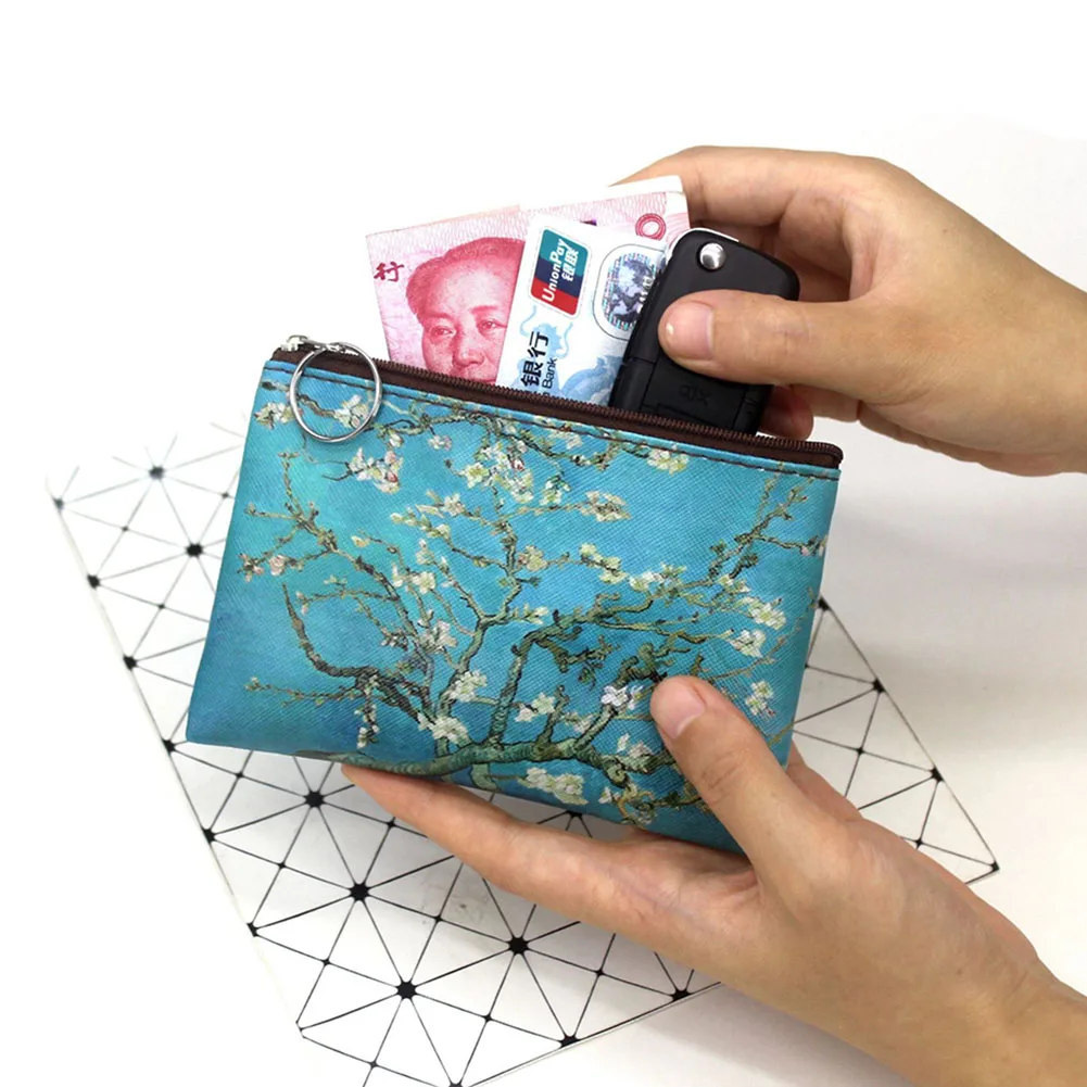Mini monedero Vintage con pintura al óleo, tarjetero para niñas, cartera estampada a la moda para mujer, monedero portátil, bolso de bolsillo