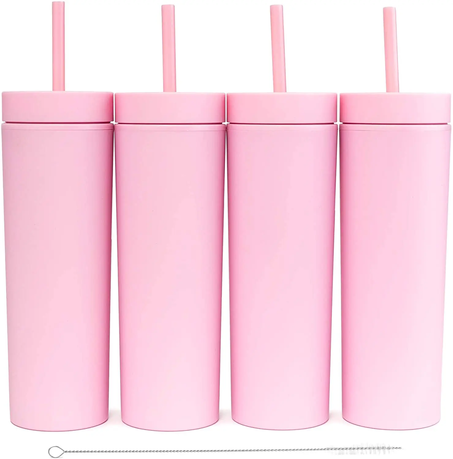 SKINNY TUMBLERS (4 Pack) Matte Pastel Colored Acrylic Tumblers with Lids and Straws |16oz Double Wall Plastic Tumblers