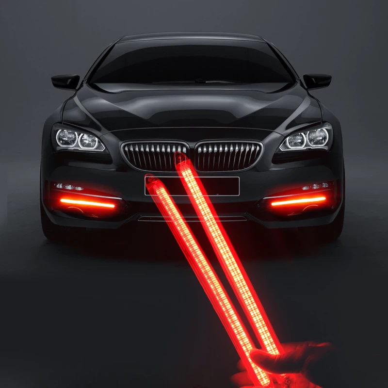 

2pcs Car LED DRL Red Daytime Running Light Waterproof Flexible Strip Headlight Sequential Flow Turn Signal Yellow Lamp Universal