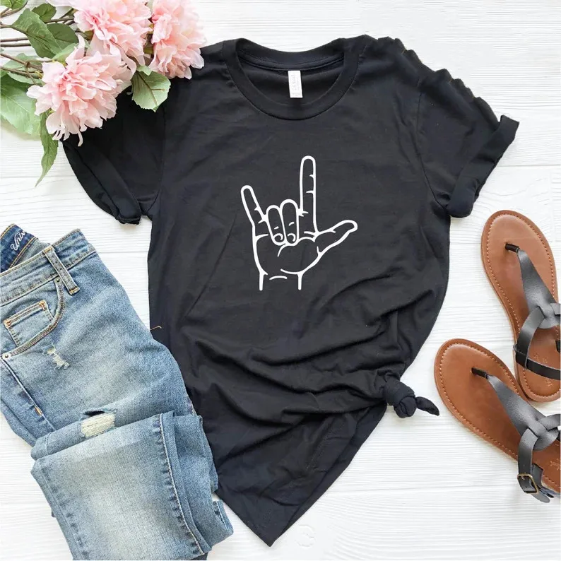 I Love You Sign Sign Language Valentines Day Women Women's Hand Love Funny Graphic Casual O Neck Short Sleeve Tees cotton goth