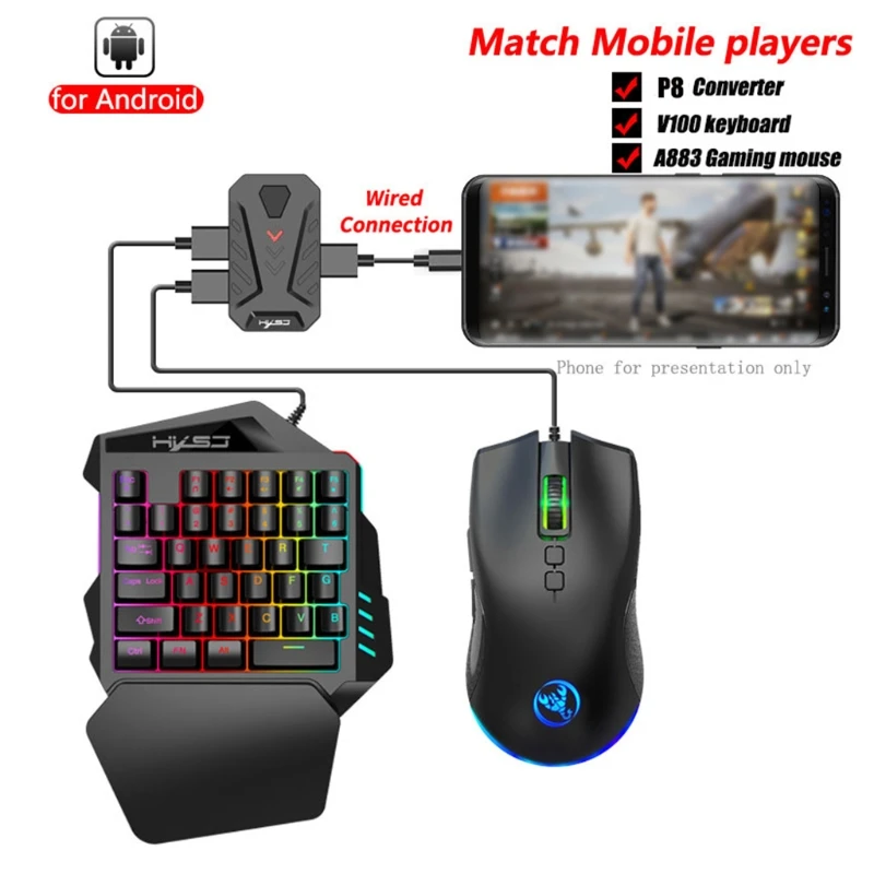 

P8 Mobile Controller Gaming Keyboard Mouse Converter Wired LED Backlit PUBG Mobile Controller Gamepad Bluetooth 5.0